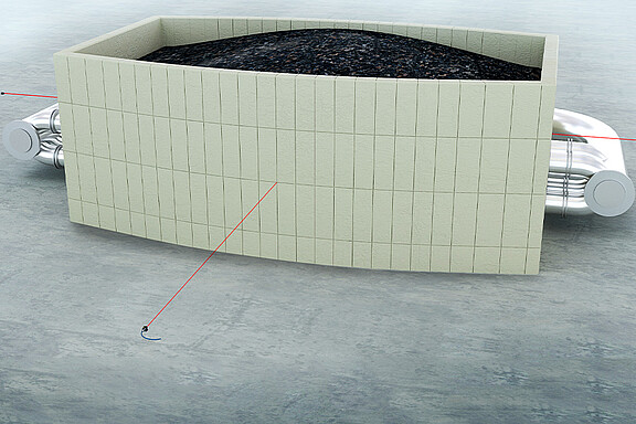 Expansion measurement on the concrete wall of an energy storage tank